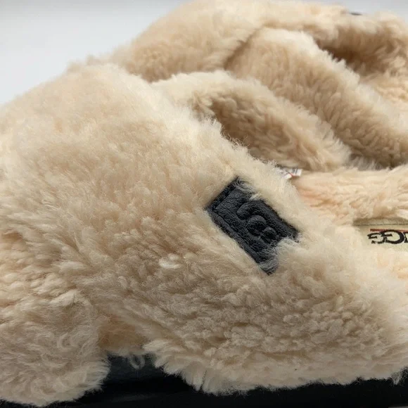 UGG Fuzz Yeah Cross Natural Black Women's Slides - Picture 6 of 7